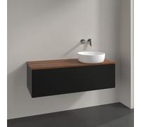 Vanity Unit For Countertop Basin Villeroy and Boch Antao on the right 1 drawer 1200x360x500mm Black Matt Laquered/Warm Walnut