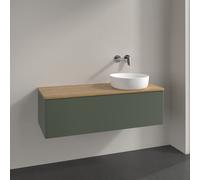 Vanity Unit For Countertop Basin Villeroy and Boch Antao on the right 1 drawer 1200x360x500mm Leaf Green Matt Lacquer/Honey Oak