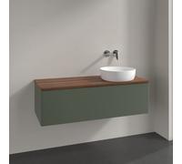 Vanity Unit For Countertop Basin Villeroy and Boch Antao on the right 1 drawer 1200x360x500mm Leaf Green Matt Lacquer/Warm Walnut