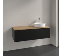 Vanity Unit For Countertop Basin Villeroy and Boch Antao on the right 1 hole 1 drawer 1200x360x500mm Black Matt Laquered/Honey Oak