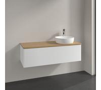 Vanity Unit For Countertop Basin Villeroy and Boch Antao on the right 1 hole 1 drawer 1200x360x500mm White Matt Laquered/Honey Oak