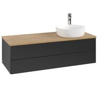 Vanity Unit For Countertop Basin Villeroy and Boch Antao on the right 1 hole 2 drawers 1200x360x500mm Black Matt Laquered/Honey Oak
