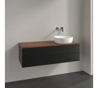 Vanity Unit For Countertop Basin Villeroy and Boch Antao on the right 2 drawers 1200x360x500mm Black Matt Laquered/Warm Walnut