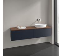 Vanity Unit For Countertop Basin Villeroy and Boch Antao on the right 2 drawers 1600x360x500mm Midnight Blue Matt Lacquer/Warm Walnut