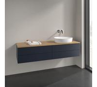 Vanity Unit For Countertop Basin Villeroy and Boch Antao on the right 4 drawers 1600x360x500mm Midnight Blue Matt Lacquer/Honey Oak