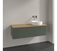 Vanity Unit For Countertop Basin Villeroy and Boch Antao on the right with Structure, 1 drawer 1200x360x500mm Leaf Green Matt Lacquer/Honey Oak