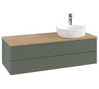 Vanity Unit For Countertop Basin Villeroy and Boch Antao on the right with Structure, 1 hole 2 drawers 1200x360x500mm Leaf Green Matt Lacquer/Honey Oak