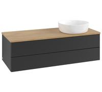 Vanity Unit For Countertop Basin Villeroy and Boch Antao on the right with Structure, 2 drawers 1200x360x500mm Black Matt Laquered/Honey Oak