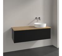 Vanity Unit For Countertop Basin Villeroy and Boch Antao on the right with Structure, Light 1 drawer 1200x360x500mm Black Matt Laquered/Honey Oak