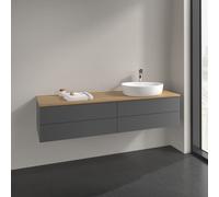 Vanity Unit For Countertop Basin Villeroy and Boch Antao on the right with Structure, Light 1 hole 4 drawers 1600x360x500mm Anthracite Matt Laquered/Honey Oak