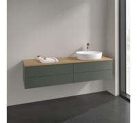 Vanity Unit For Countertop Basin Villeroy and Boch Antao on the right with Structure, Light 1 hole 4 drawers 1600x360x500mm Leaf Green Matt Lacquer/Honey Oak