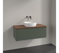 Vanity Unit For Countertop Basin Villeroy and Boch Antao with Structure, Light 1 drawer 1000x360x500mm Leaf Green Matt Lacquer/Warm Walnut