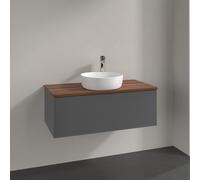 Vanity Unit For Countertop Basin Villeroy and Boch Antao with Structure, Light 1 hole 1 drawer 1000x360x500mm Anthracite Matt Laquered/Warm Walnut