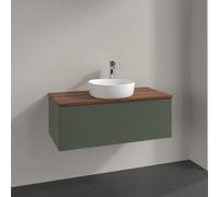 Vanity Unit For Countertop Basin Villeroy and Boch Antao with Structure, Light 1 hole 1 drawer 1000x360x500mm Leaf Green Matt Lacquer/Warm Walnut