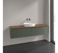 Vanity Unit For Countertop Basin Villeroy and Boch Antao with Structure, Light 2 drawers 1600x360x500mm Leaf Green Matt Lacquer/Warm Walnut