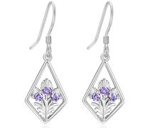 VANJAMI Scottish Thistle Sterling Silver Scottish Thistle Flower Dangle Earrings Jewelry Scotland Gift for Women Sterling Silver Cubic Zirconia