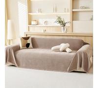 VANJOROY 100% Chenille Natural Sofa Large Throw Blanket For 2 3 Seater -Extra Large Throws for Settees, Luxury Soft Throw for Chair Couch and Bed, Khaki-180 x 230cm