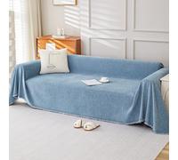 VANJOROY 100% Chenille Natural Sofa Large Throw Blanket For 2 Seater -Extra Large Throws for Settees, Luxury Soft Throw for Chair Couch and Bed, Mineral Blue-180 x 230cm