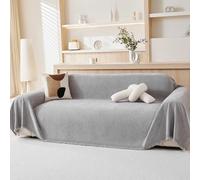 VANJOROY 100% Chenille Natural Sofa Large Throw Blanket For 3 4 Seater -Extra Large Throws for Settees, Natural Luxury Soft Throw for Chair Couch and Bed, Light Grey-180 x 380cm
