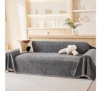 VANJOROY 100% Chenille Natural Sofa Large Throw Blanket For 3 4 Seater -Extra Large Throws for Settees, Natural Luxury Soft Throw for Chair Couch and Bed, Grey-180 x 420cm