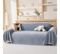 VANJOROY 100% Chenille Natural Sofa Large Throw Blanket For 3 4 Seater -Extra Large Throws for Settees, Natural Luxury Soft Throw for Chair Couch and Bed, Blue-180 x 380cm