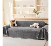 VANJOROY 100% Chenille Natural Sofa Large Throw Blanket For 3 4 Seater -Extra Large Throws for Settees, Natural Luxury Soft Throw for Chair Couch and Bed, Grey-180 x 380cm