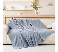 VANJOROY 100% Chenille Natural Sofa Large Throw Blanket For Single Seater -Throws for Armchair, Luxury Soft Throw for Chair Couch and Bed, Blue-130 x 180cm