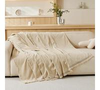 VANJOROY 100% Chenille Natural Sofa Large Throw Blanket For Single Seater -Throws for Armchair, Luxury Soft Throw for Chair Couch and Bed, Cream Beige-130 x 180cm