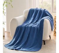 VANJOROY 100% Cotton Throw Blanket, 6-Layer Muslin Organic Soft Cozy Lightweight Large Throw for Bed Bedspread and Sofa - All Season Gauze Blanket,Blue-230x250cm