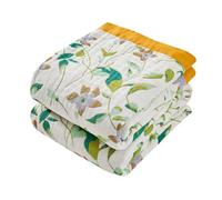 VANJOROY 100% Organic Cotton Sofa Large Bed Throw Blanket-130x150cm, Double-sided Soft Luxury Floral Throw for Single Seater Settees Armchair Couch and Bedspread.Green