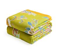 VANJOROY 100% Organic Cotton Sofa Large Bed Throw Blanket-130x150cm Yellowgreen, Bohemian Double-sided Soft Luxury Throw for Single Seater Settees Armchair Couch and Bedspread.
