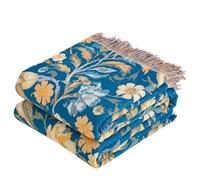 VANJOROY 100% Organic Cotton Sofa Large Bed Throw Blanket-150x200cm, Double-sided Soft Luxury Floral Throw for Single 2 Seater Settees Armchair Couch and Bedspread.Blue/Yellow