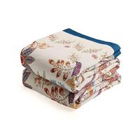 VANJOROY 100% Organic Cotton Sofa Large Bed Throw Blanket-200x230cm, Soft Skin-friendly Double-sided Boho Floral Beige Throw for 2 3 Seater Settees Armchair Couch and Bedspread.