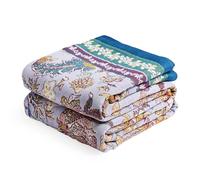 VANJOROY 100% Organic Cotton Sofa Large Bed Throw Blanket-230x250cm, Soft Skin-friendly Double-sided Boho Floral Purple Throw for 2 3 Seater Settees Armchair Couch and Bedspread.