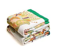 VANJOROY 100% Organic Cotton Sofa Large Bed Throw Blanket, Soft Skin-friendly Bird Floral Throw for 2 3 Seater Settees Armchair Couch and Bedspread.200x230cm-Beigewhite/Teal