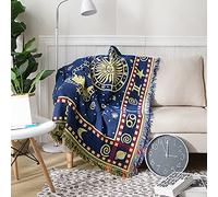 VANJOROY Bohemian Multi-functional Large Throw Blanket For 2 3 seater with Tassels, 100% Handwoven Cotton Knitted Armchair Throw for Couch, Sofa and Bed…… (180 * 340cm/71 * 134in)
