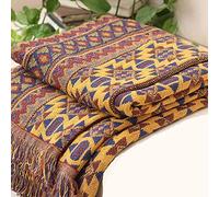 VANJOROY Bohemian Sofa Large Throw Blanket with Tassels, 100% Handwoven Cotton Knitted Armchair Throw for Seater Settees Couch and Bed (130 x 180CM)