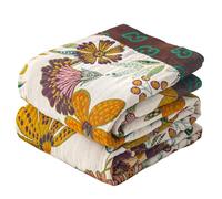 VANJOROY Boho Throw Blanket for Bed 100% Cotton Muslin Soft Throw Floral Pattern Rustic Decor Blanket for Couch Sofa Quilt and Gift 91 x 98 inch, Beige/White