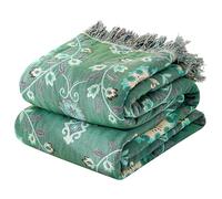 VANJOROY Double-sided Sofa Large Throw Blanket for 2 3 Seater with Floral Pattern,100% Pure Organic Cotton Soft Warm Bohemian Throw for,Settees, Armchair, Couch and Bed,230x250cm-Green