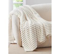 VANJOROY Fleece Fluffy Blanket Large Throw for Sofa and Bed-130x170cm, 300GSM Lightweight blanket 100% Microfiber Fuzzy Soft Warm Cozy Luxury Throw for Settees Chair Travel Gift. Beige White