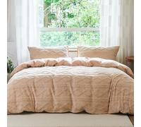 VANJOROY Fleece Teddy Duvet Cover Set, 100% Microfibre Ultra Soft Fluffy Warm Thermal Cozy Bedding Set Khaki 3pcs (1x Fluffy Duvet Cover 200x200cm, 2x Pillowcases)