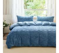VANJOROY Fleece Teddy Duvet Cover Set, 100% Microfibre Ultra Soft Fluffy Warm Thermal Cozy Bedding Set Blue 3pcs (1x Fluffy Duvet Cover 200x200cm, 2x Pillowcases)