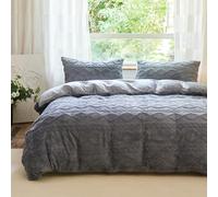 VANJOROY Fleece Teddy Duvet Cover Set, 100% Microfibre Ultra Soft Fluffy Warm Thermal Cozy Bedding Set Grey 3pcs (1x Fluffy Duvet Cover 200x200cm, 2x Pillowcases)