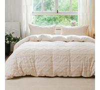 VANJOROY Fleece Teddy Duvet Cover Set, 100% Microfibre Ultra Soft Fluffy Warm Thermal Cozy Beige Bedding Set 3pcs (1x Fluffy Duvet Cover 200x200cm, 2x Pillowcases)