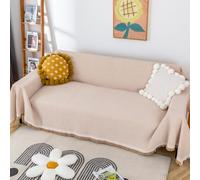 VANJOROY Sofa Throw Blanket Waffle with Tassels For Single 2 Seater, 100% Handwoven Cotton Knitted Settees Throw for Couch, Armchair and Bed,130×180cm Khaki