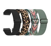 Vanjua 4Pack Stretch Nylon Watch Bands for CMF Watch 3 Pro/Pro/Pro 2 Smartwatch, 22mm Adjustable Elastic Replacement Wristband for CMF by Nothing Watch 3 Women Men (Black+Leopard+GreenArrow+Cactus)