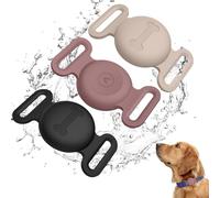 Vanjua Case for Airtag Dog Collar Holder, 3 Pack Soft Silicone Anti-Lost Waterproof Protective Case Cover Compatible with Apple Airtag 2nd & 1st Gen, for Pet Dog Collars Holder (Black+SmokPurpl+Stone)