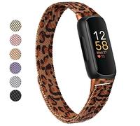 Vanjua Fitbit Inspire 3 Wristband for Women Men Stainless Steel Metal Mesh Loop Adjustable Magnetic Replacement Wristband Compatible with Fitbit Inspire 3 Fitness Tracker, leopard, 5.3" - 8.5" (135mm