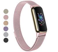Vanjua Stainless Steel Mesh Loop Adjustable Wristband Replacement Strap for Fitbit Luxe/Luxe Special Edition Fitness Tracker Women Men (Rose Pink, 220mm)