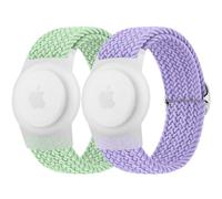 Vanjua Wristband for Apple AirTag, Protective Case Compatible with Air Tag GPS Tracker Holder with Braided Bracelet, Adjustable Anti Lost Watch Band for Toddler Child Elder (Green+Lavender)